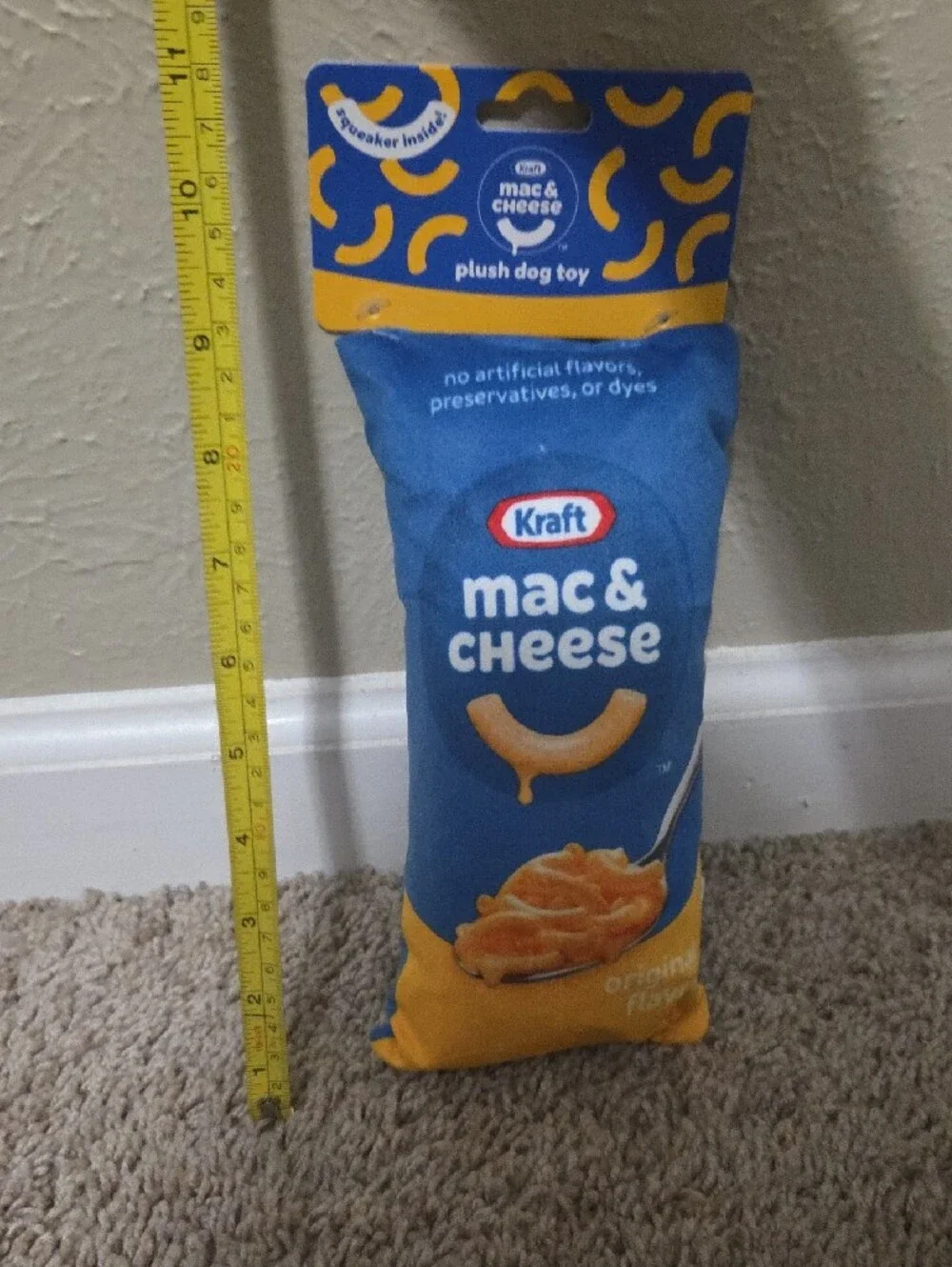 Mac & Cheese Plush Dog Toy - Blue/Yellow